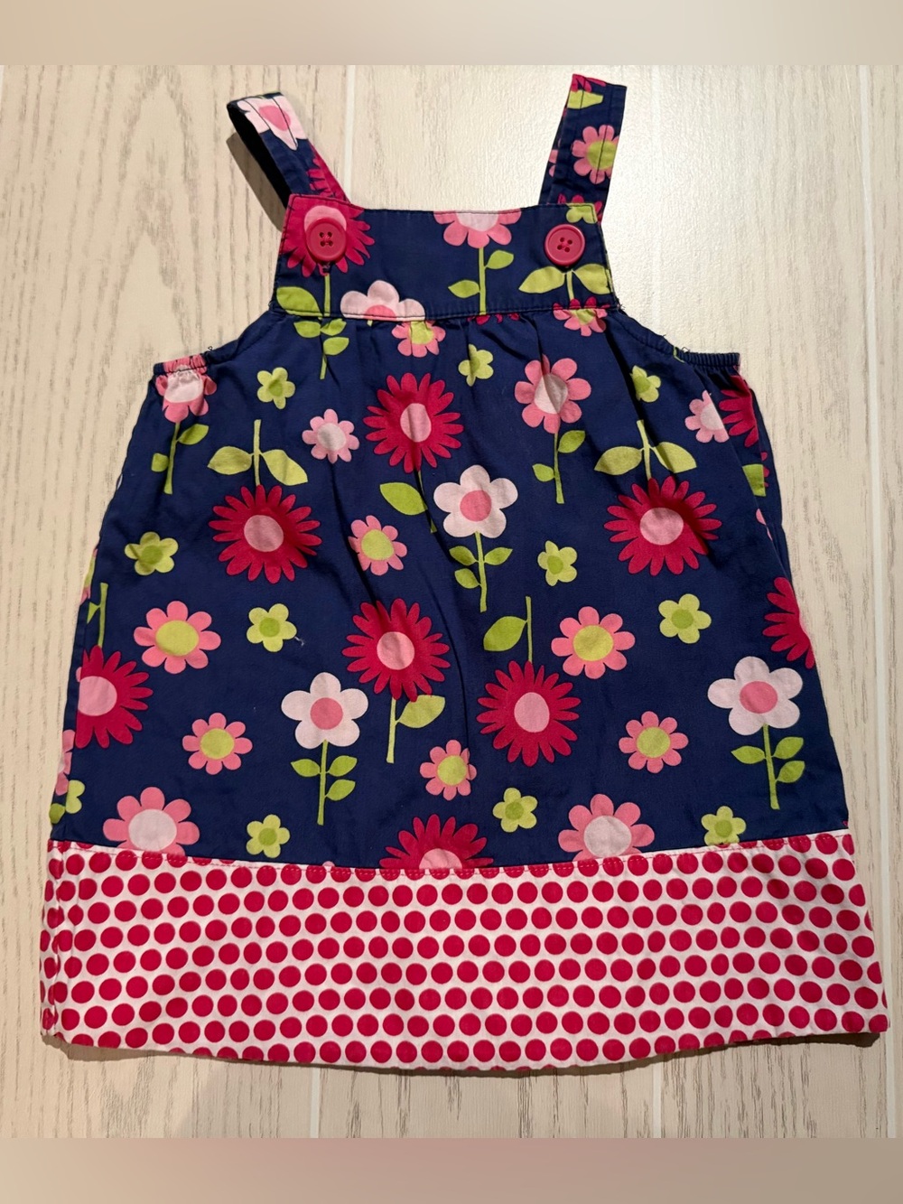 Carter’s Baby Girl 12M Navy Pink Floral Jumper Dress Retro Style